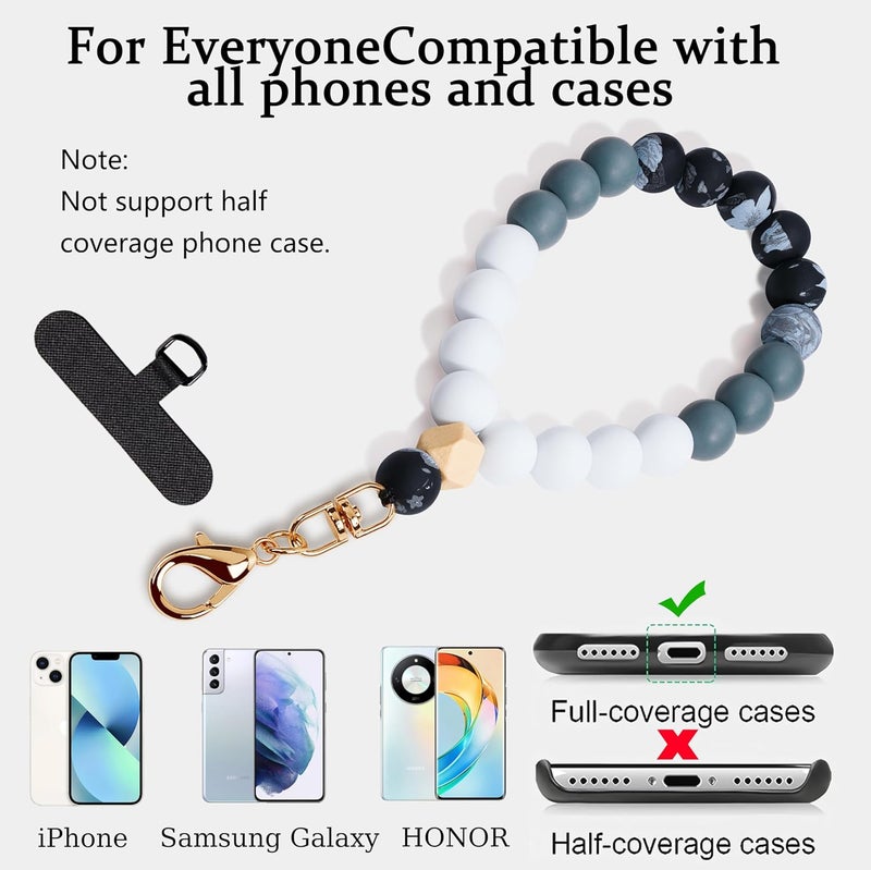 Lostars Store Silicone Beaded Phone Wrist Strap,phone bracelet strap with Tether Tab,Elastic Hands-Free wristlet strap (Black) - Image 4